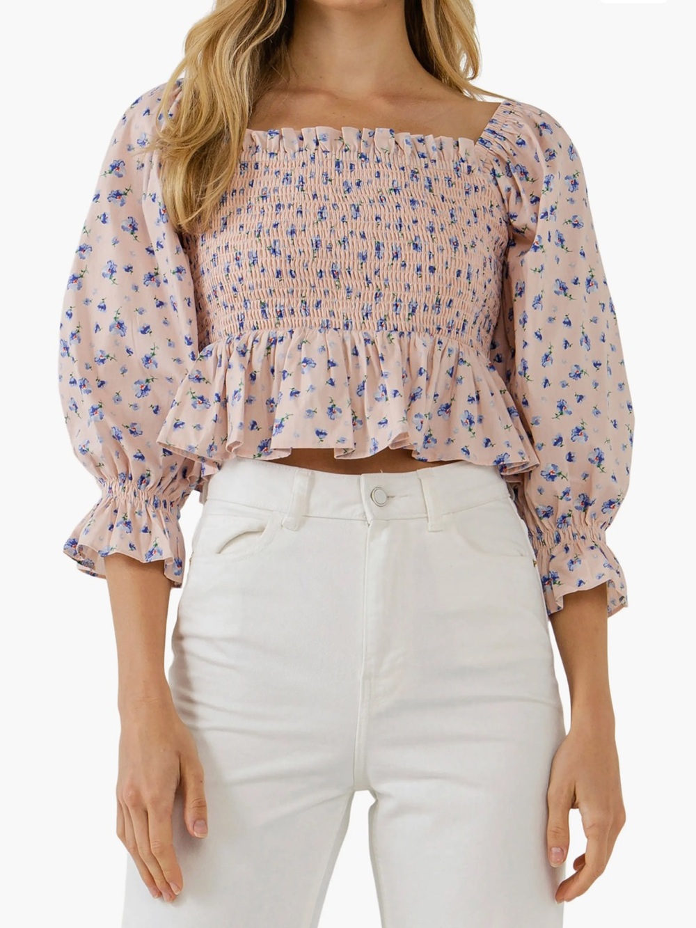 Women’s Floral Smocked Crop Top